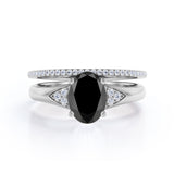 Unique 1.50 Carat Oval cut Lab Black Diamond Bridal Set with semi eternity band in Rose Gold