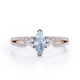 Affordable 1.45 Carat Marquise Cut Aquamarine And Diamond Double Shank Engagement Ring In White Gold
