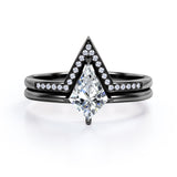 Classic Minimal 1.25 carat Kite Moissanite and Diamond Bridal Ring Set in White Gold