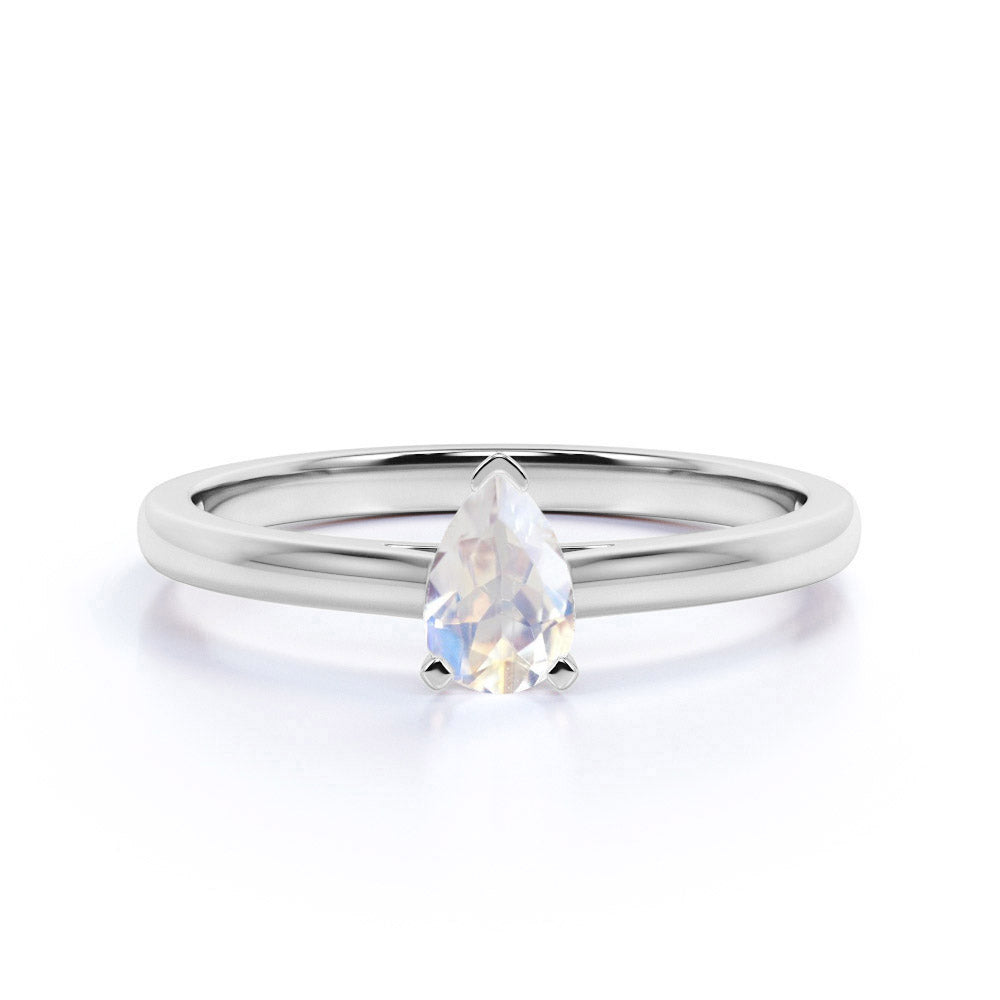 1 Carat Pear Shaped Moonstone Wedding Ring in Rose Gold - Blue Moonstone Ring
