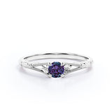 Art Deco 1 Carat Round Cut Lab Created Alexandrite And Diamond Vintage Filigree Solitaire Engagement Ring In White Gold