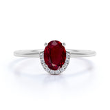 Teardrop Design 1.25 Carat Oval Cut Lab Ruby and Diamond Engagement Ring in White Gold