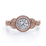 Antique Celtic Knot 0.8 carat Round Moissanite and Diamond Anniversary Ring in Black Gold