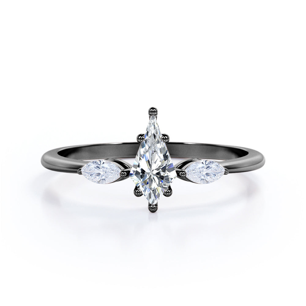 Fancy Cut Three Stone Ring 0.55 carat Kite Moissanite and Diamond in White Gold