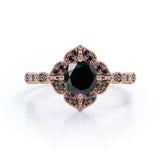 1.5 ct Round Lab Black Diamond Vintage Flower Engagement Ring