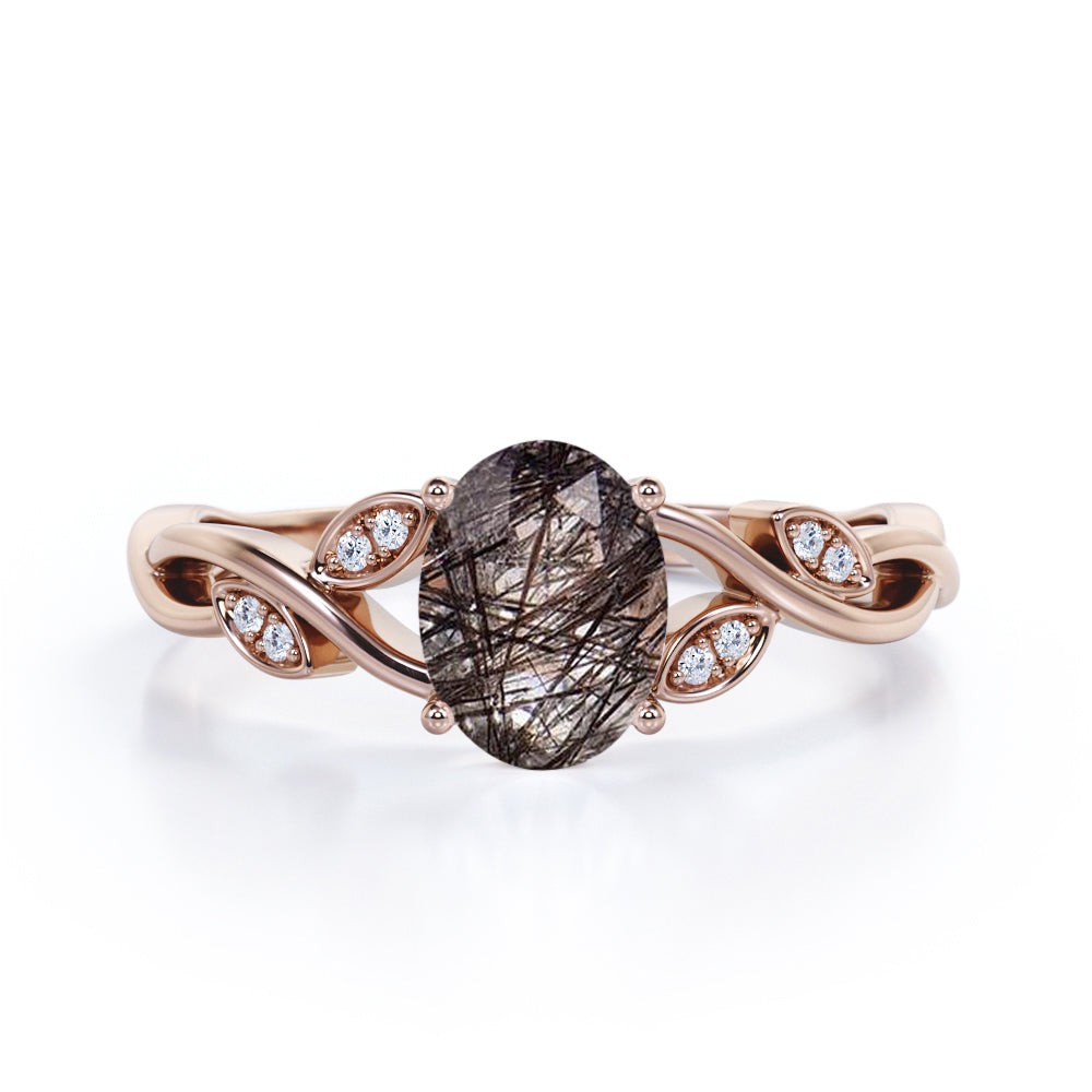 Twisted 1.10 ct Oval Black Rutilated Quartz Infinity Engagement Ring