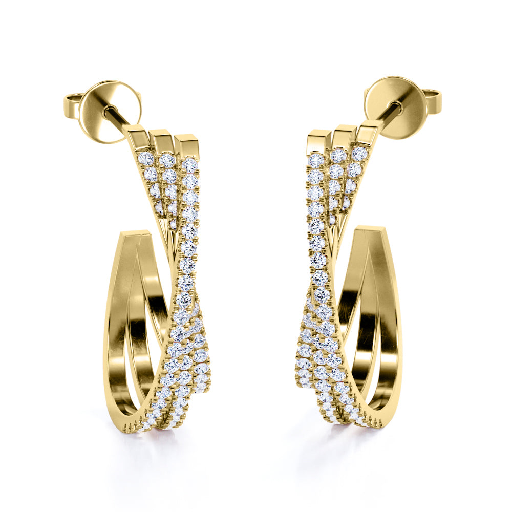 Intertwined 0.40 Carat Round Cut Moissanite Trio Pave Set Hoop Earrings In Rose Gold