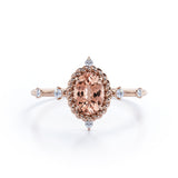 1.25 Carat Oval Cut Peach Morganite and Diamond Engagement Ring in 10k White Gold Handmade Ring