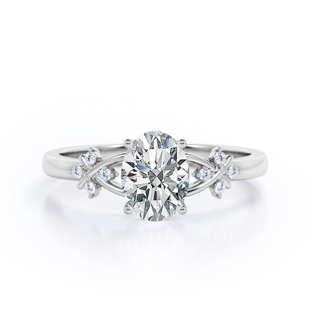 Luxurious Clover Lucky Leaf 0.5 carat Oval Moissanite and Diamond Engagement Ring in Rose Gold