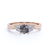 7 Stone 1.75 ct Round Black Rutilated Quartz Engagement Ring