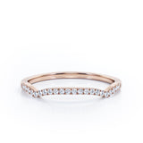 Scalloped Pave Accents - 0.15 TCW Round Cut Diamond - Arched Wedding Band - 10K Rose Gold