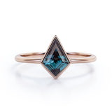 Bezel Set 0.85 Carat Kite Shaped Lab Created Alexandrite Solitaire Engagement Ring In White Gold
