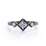 1 Carat Princess Cut Moissanite And Diamond Three Stone Pave Engagement Ring In White Gold