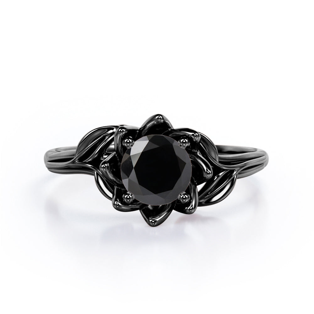 Floral Pattern 1 Carat Round Cut Moissanite Solitaire Nature Inspired Engagement Ring In Rose Gold