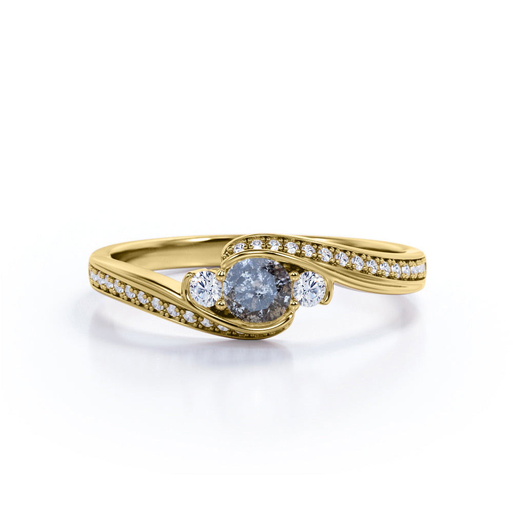 Bypass 1 Ct Round Salt and Pepper Diamond Engagement Ring