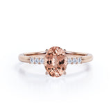 1.50 Carat oval cut Morganite and Diamond Engagement Ring in 10k White Gold