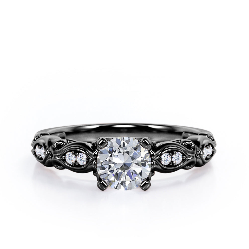 Decorative Basket Prong 0.5 carat Round Moissanite and Diamond Nature-Inspired Ring in Rose Gold