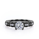 Decorative Basket Prong 0.5 carat Round Moissanite and Diamond Nature-Inspired Ring in Rose Gold