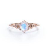 Vintage Leaf 0.85 ct Oval Moonstone Engagement Ring