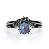 Trilogy 0.55 Ct Hexagon Lab Alexandrite Leafy Bridal Set