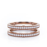 Milgrain Decorated Dual Band - 0.3 TCW Round Cut Diamond - Scalloped Pave Channel Wedding Band - 10K White Gold