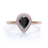 Bezel Setting Shared Prong 1.25 Carat Teardrop Lab Lab Black Diamond and Pave Engagement Ring in White Gold