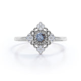 Flower Cluster 0.75 Carat Round Cut Dark Grey Salt and Pepper Diamond Bezel Setting Plain Shank Engagement Ring