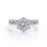 Certified 1 Ct Round Lab Diamond Art Deco Wedding Ring Set