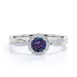 Simple Halo 1.50 Carat Round Cut Created Alexandrite and Diamond Infinity Pave Engagement Ring