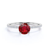 Solitaire 1 Carat Round Cut Lab Ruby Engagement Ring in White Gold