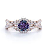 1.75 Ct Round Cut Lab Alexandrite Twisted Engagement Ring