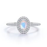 1.75 Carat Oval Moonstone and Diamond Engagement Ring in Rose Gold - Large Moonstone Ring