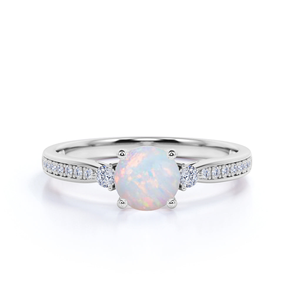 Three-Stone 1.10 Ct Round Cut Lab Created Opal Engagement Ring