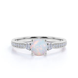 Three-Stone 1.10 Ct Round Cut Lab Created Opal Engagement Ring