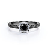 1.15 Carat Round Cut Lab Grown Black Diamond Art Deco Engagement Ring In White Gold