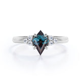 Asymmetric Bezel Set 1 Carat Kite Shaped Lab Created Alexandrite And Diamond Seven Stone Engagement Ring In White Gold