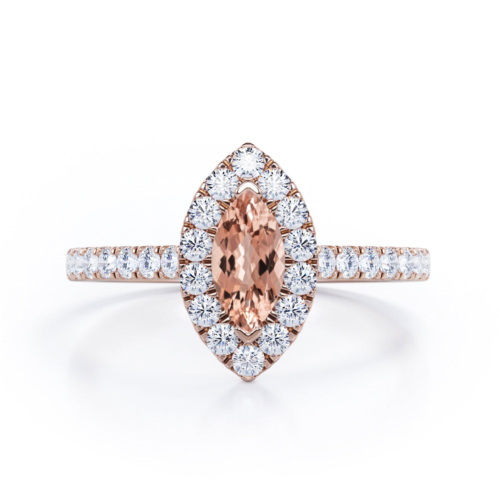 Classic Marquise 1 carat Marquise Morganite and Diamonds Engagement Ring in White Gold