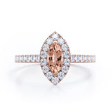 Classic Marquise 1 carat Marquise Morganite and Diamonds Engagement Ring in White Gold