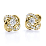 Flower Knot 0.43 CT TDW Round Certified Lab Diamond Twisted French Pave Stud Earrings in Yellow Gold