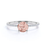 Six Prong Set 1.25 Carat Round Cut Morganite and Diamond Engagement Ring in White Gold