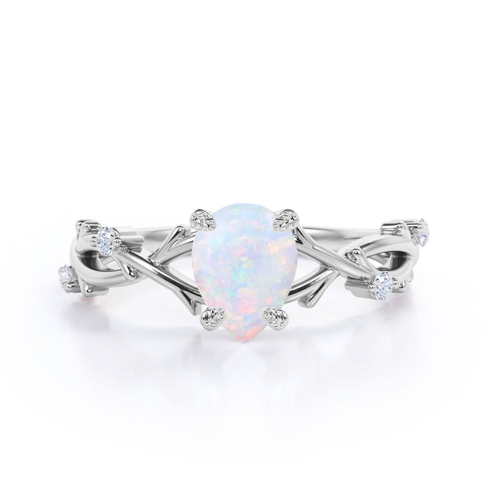 1.10 Ct Pear Cut Lab Created Opal Floral Engagement Ring