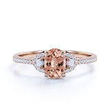 1.25 Carat Oval Cut Peach Morganite and Diamond Engagement Ring in 10k Rose Gold Elegant Ring