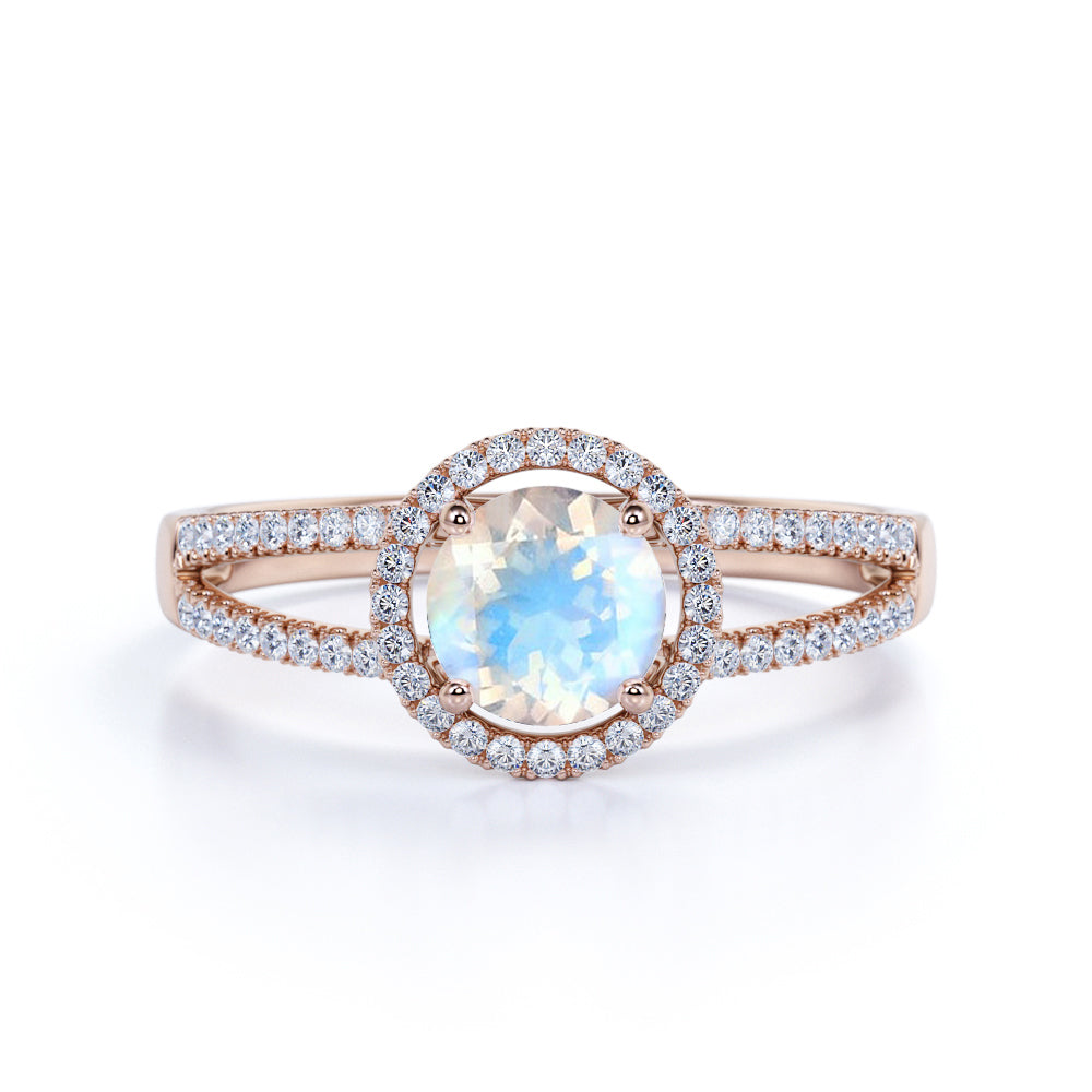 1.50 Carat Round Cut Moonstone Halo Ring in Rose Gold - Moonstone and ...