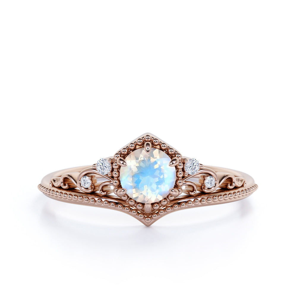 0.65 ct Round Moonstone Art Deco Engagement Ring