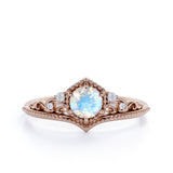 0.65 ct Round Moonstone Art Deco Engagement Ring