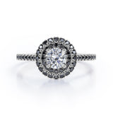 Double Halo Cluster - 1.5 TCW Round Shape Moissanite with Lab Created Black Diamond - Pave Accented Engagement Ring in Rose Gold