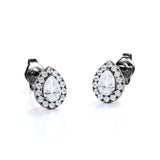 Solitaire Bezel Set 1.10 Carat Pear Cut Certified Moissanite and Diamond Micro Pave Studs - Earrings in White Gold for Women