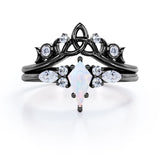 1 Ct Kite Cut Lab Created Opal Tiara Wedding Ring Set