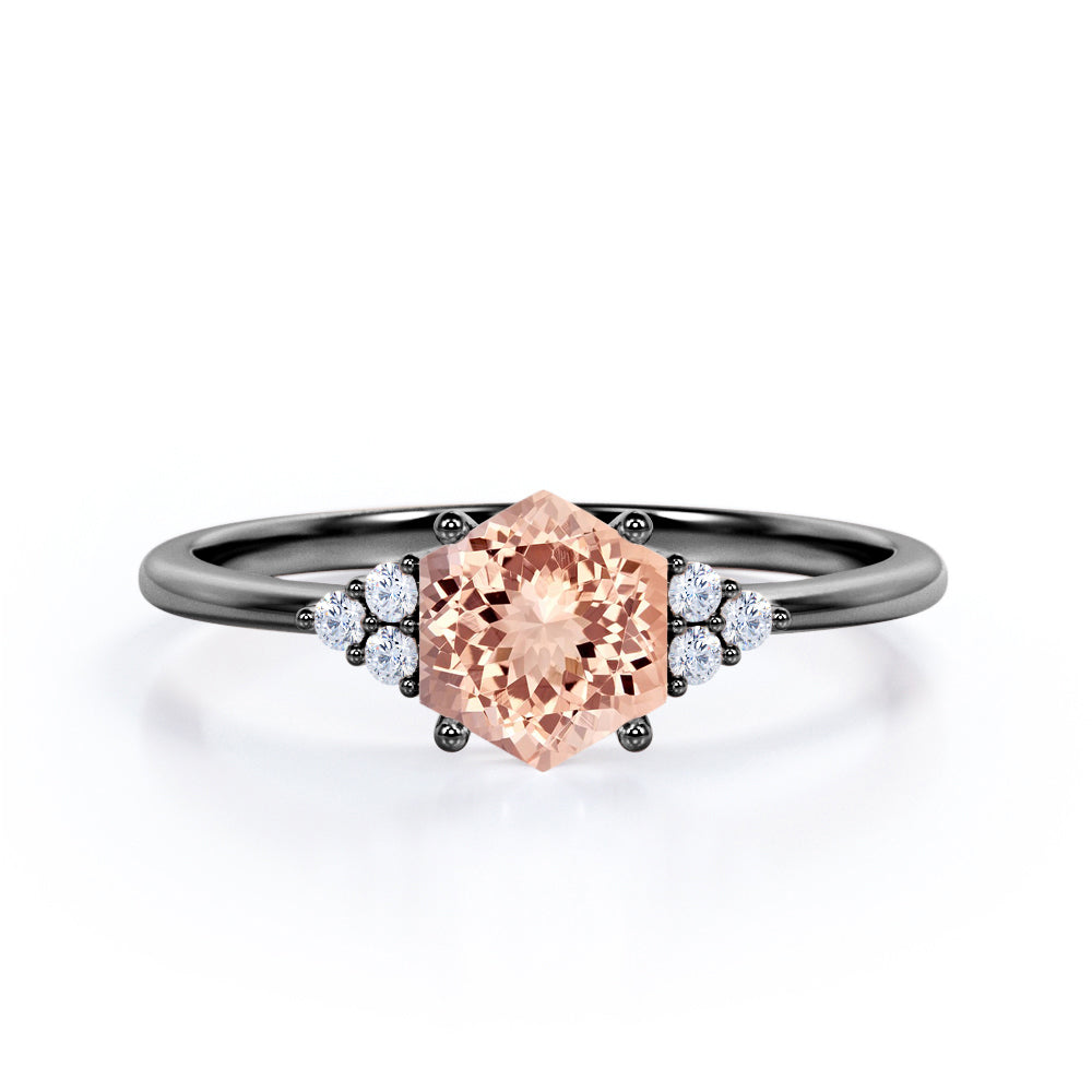 Composite Kite Shape 0.55 carat Hexagon Morganite and Moissanite Engagement Ring in White Gold