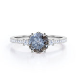 Pave 0.75 Ct Round Cut Salt and Pepper Diamond Engagement Ring